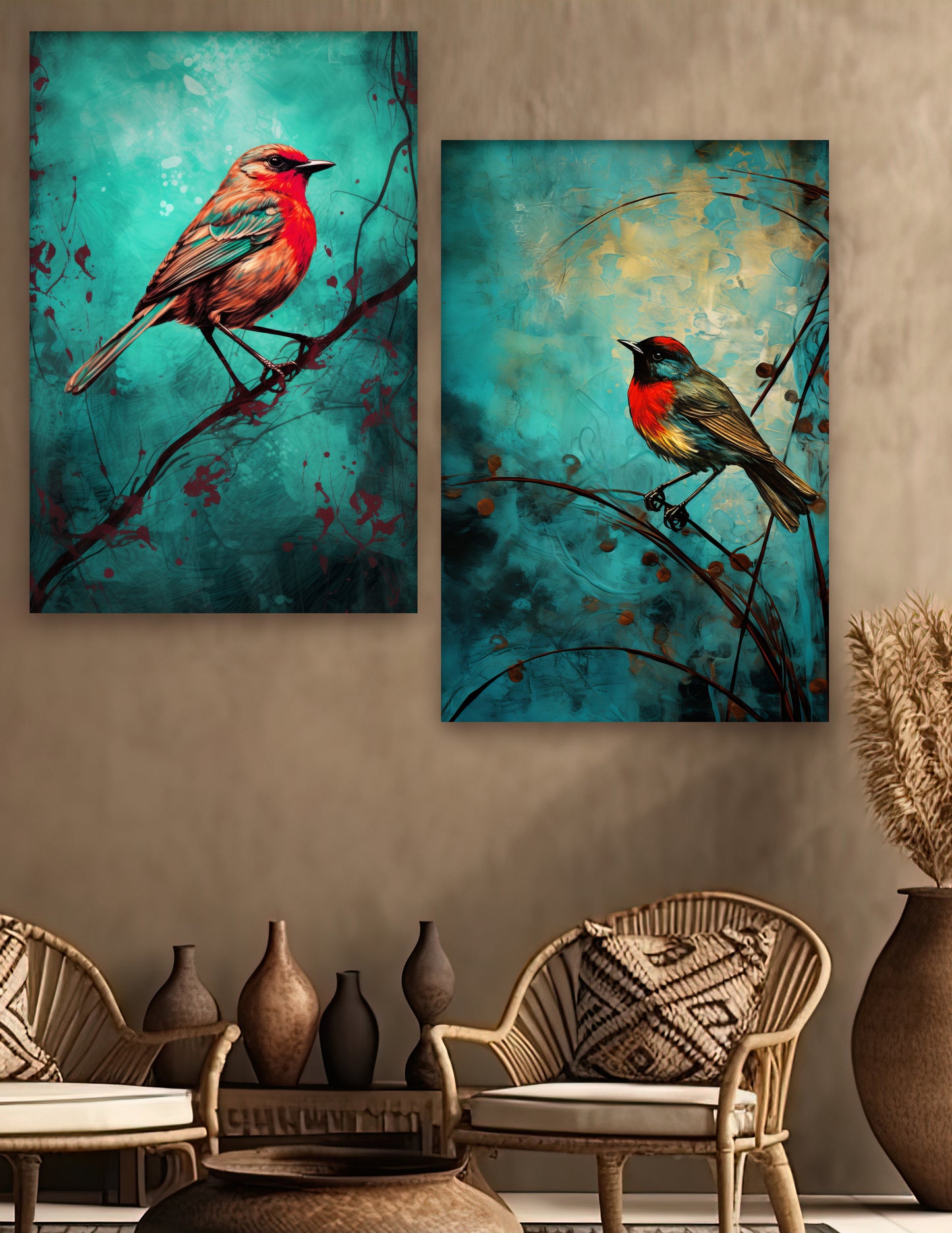 BLUE BOHO BIRDS, SET OF 2