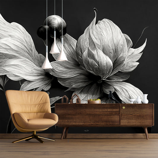 BLACK & WHITE DRAMATIC BOTANICAL MURAL