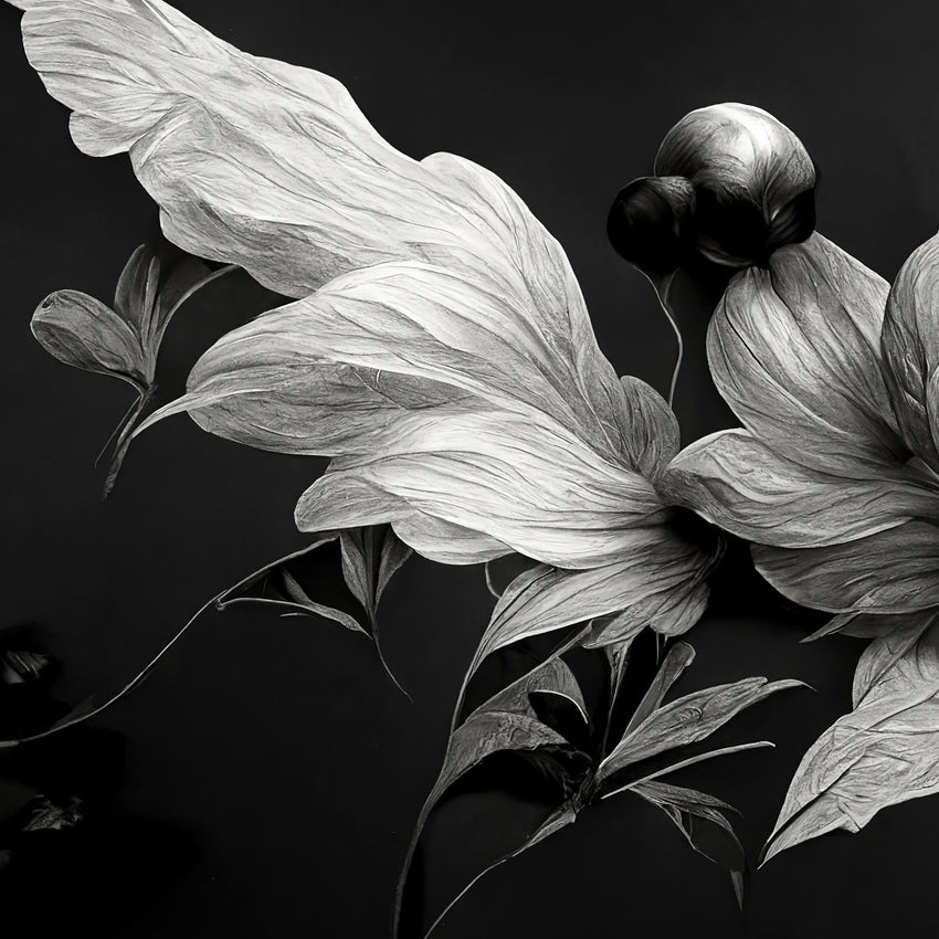 BLACK & WHITE DRAMATIC BOTANICAL MURAL
