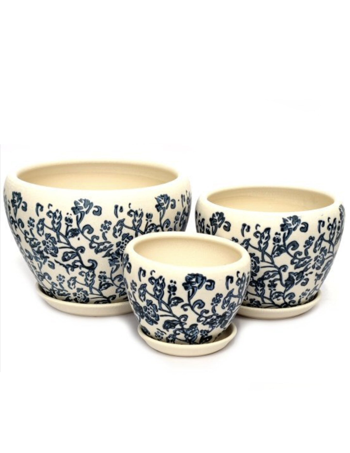 BLUE FLORAL PLANTERS, SET OF 3