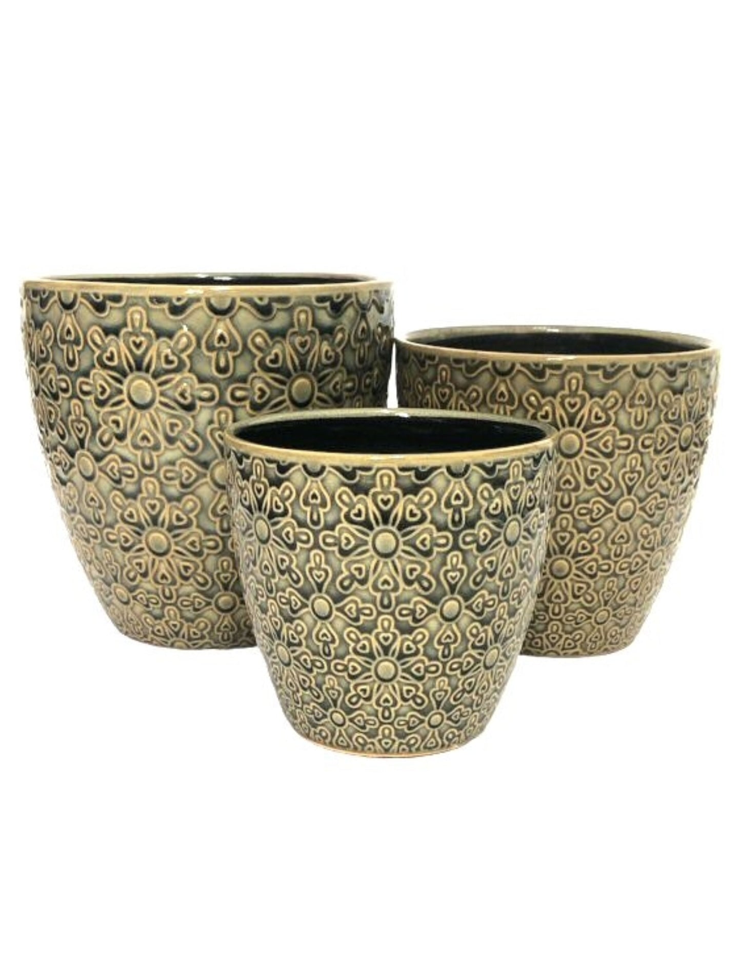 FLORAL PATTERN PLANTERS, SET OF 3