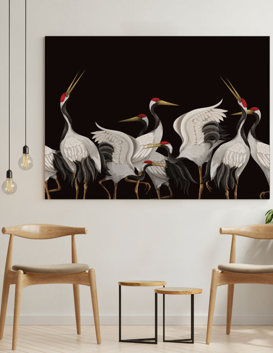 CRANES ON BLACK