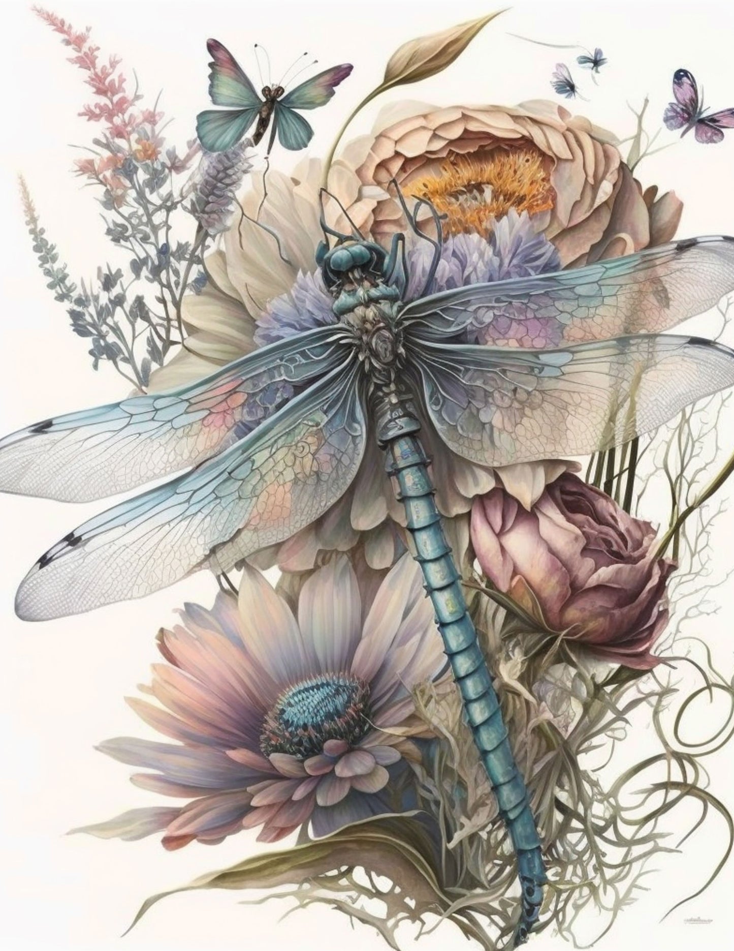 DRAGONFLY WITH FLORALS